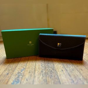 kate spade Tarrytown Maria Chocolate Brown Leather Trifold Checkbook Wallet